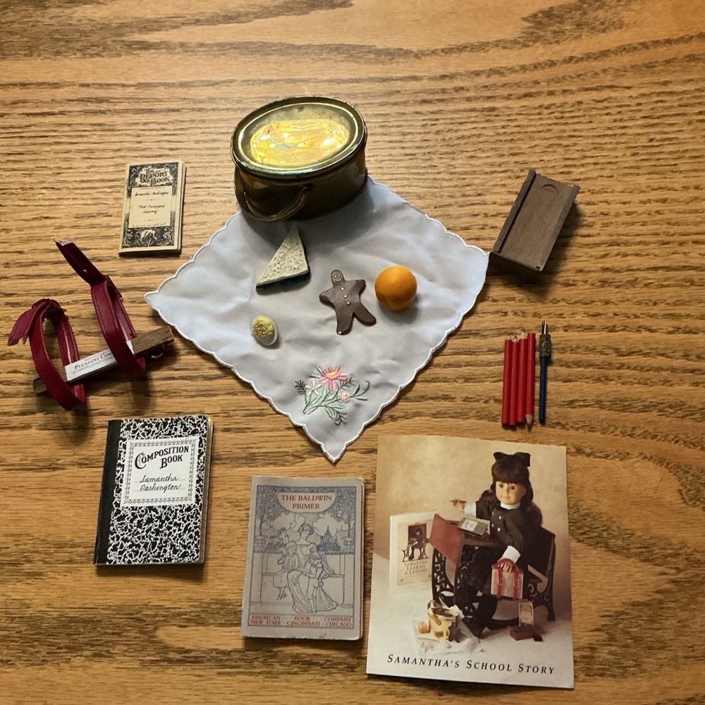 Pleasant Company American Girl Samantha School Lunch Tin Supplies Books Lot